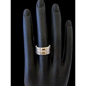 BRIGHTON STERLING SILVER YELLOW CRYSTAL EYE THICK TWO RING BANDS. size 8